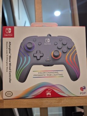 Nintendo Afterglow Wave Wired Controller – Gray with Rainbow Accents
